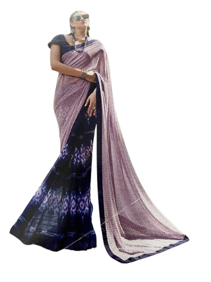 Lavender & Navy Tie-Dye Georgette Saree