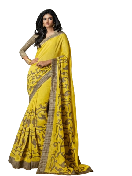 Canary Yellow Hand-Block Motif Linen Saree