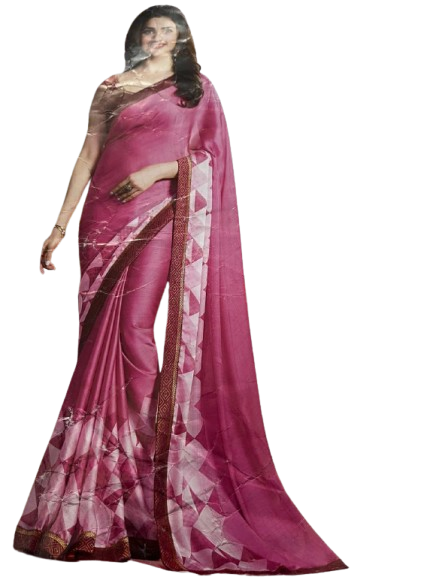 Rose Pink & Geometric Prism Satin Georgette Saree