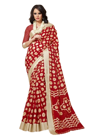 Scarlet Red Print kotaSaree with Polka Dot