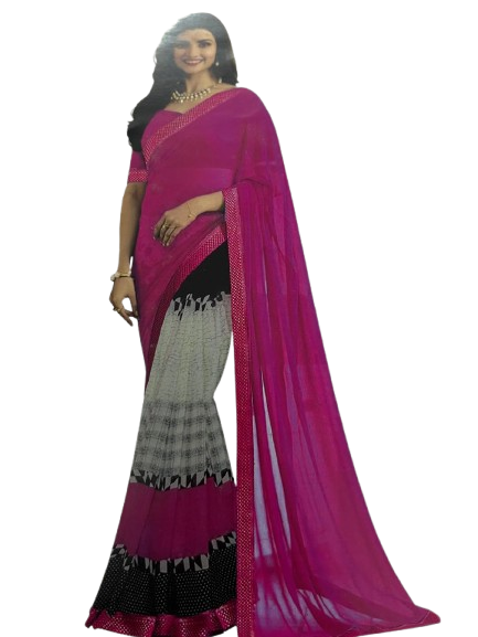 Magenta & Monochrome Geometric Georgette Saree
