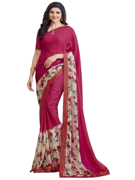Elegant Magenta Saree with Floral Print Pallu