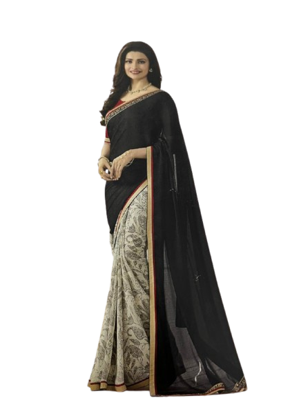 Monochrome Paisley Half-and-Half Georgette Saree