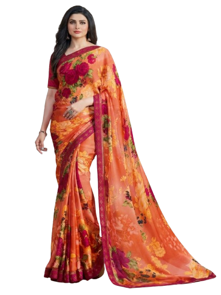 Vibrant Sunset Floral Georgette Saree